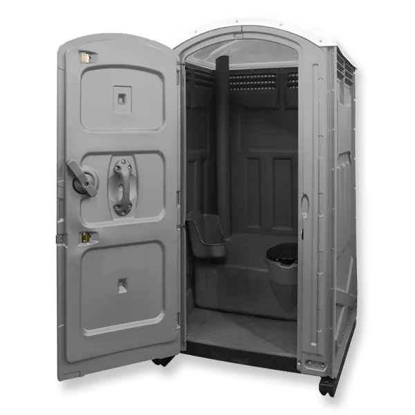 Southwest Sanitation deluxe porta potty with the door open
